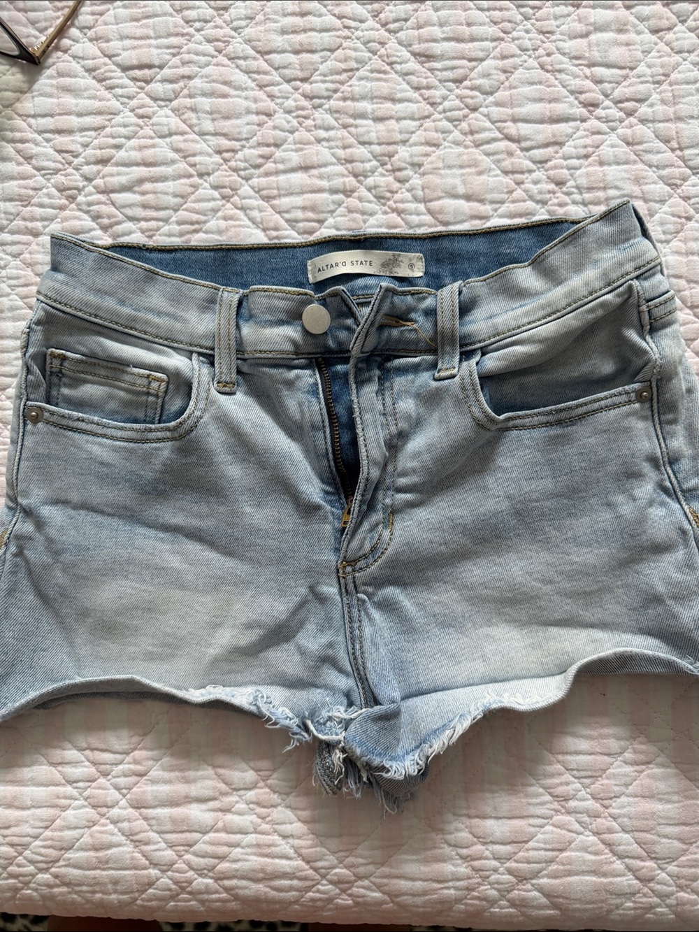 Altar'd State Light Wash Distressed Denim Cutoff Shorts